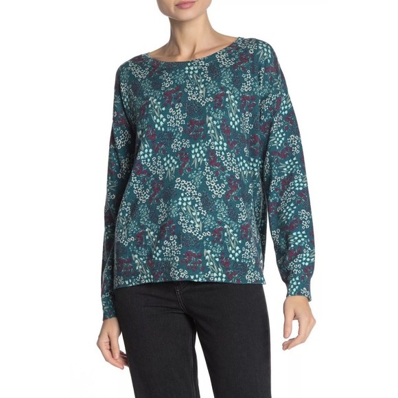 Joie Eloisa Green Floral Knit Boatneck Pullover Sweater Top Cashmere Blend XS - Picture 2 of 5